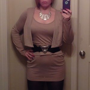 Brown jacket-top knee length dress